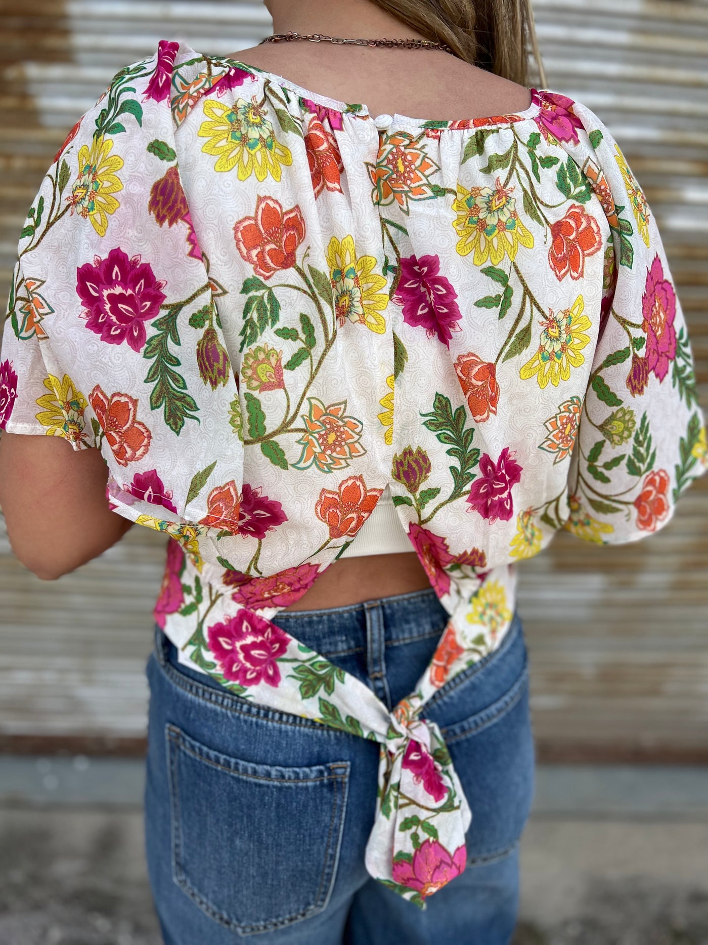 Floral Flutter Sleeve Top